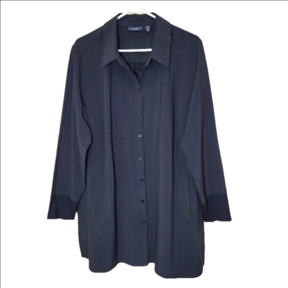 Women’s Susan Graver Weekend Black Button Down Long Sleeve Dress Shirt. Size 1X